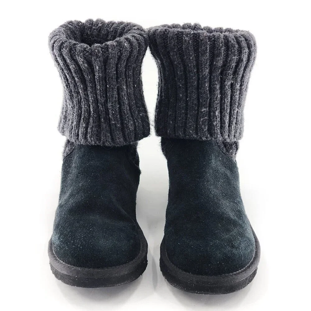 UGG Knit Cuff Suede Pull On Boot Black‎ Ankle Tall Knee-High